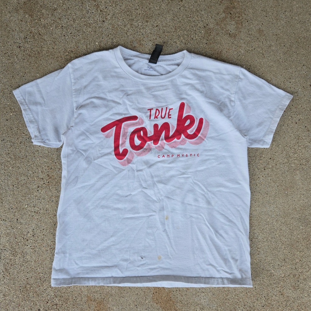 Camp Mystic True Tonk Tee Youth M White Graphic Short Sleeve Cotton Distressed
